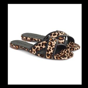 J Crew Cross Strap Cora Slides in Leopard